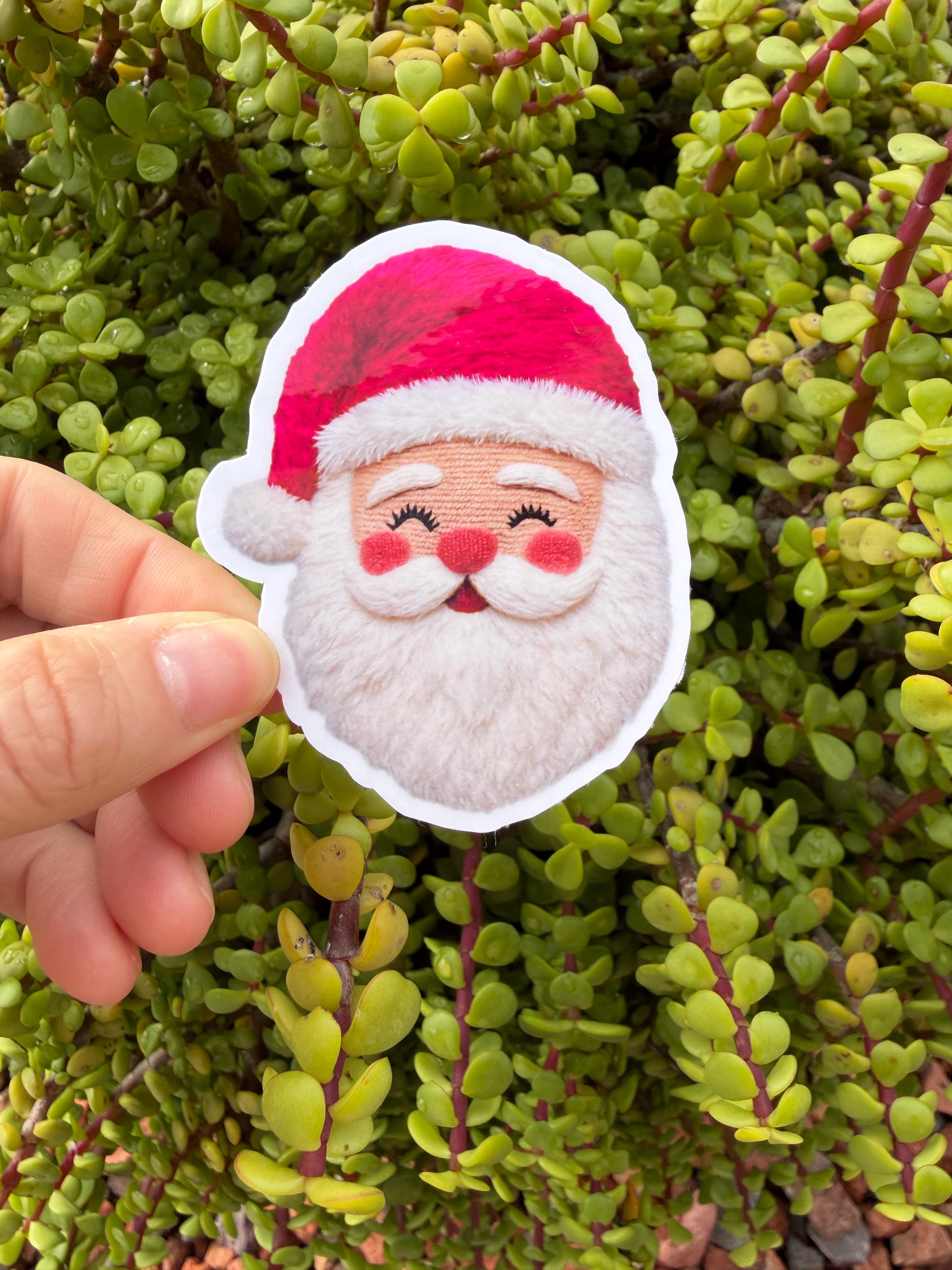 Yarn Santa Sticker | Cozy Christmas Sticker | Fiber Art Santa | 2&amp;quot; or 3&amp;quot; | Cute Holiday Sticker for Gifts