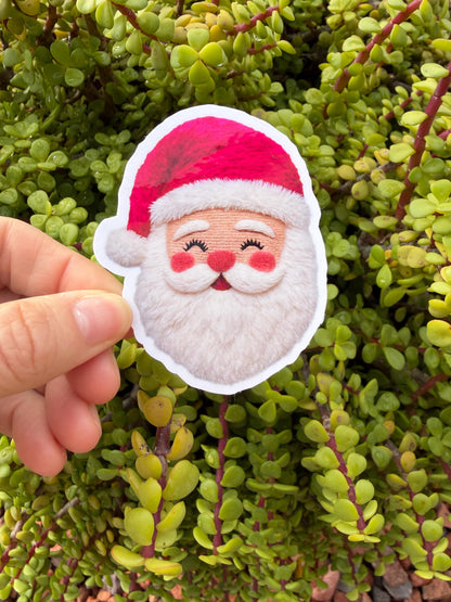 Yarn Santa Sticker | Cozy Christmas Sticker | Fiber Art Santa | 2&amp;quot; or 3&amp;quot; | Cute Holiday Sticker for Gifts
