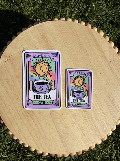 The Tea Tarot Card Sticker, Witchy Tea Reading Vinyl Decal, Gossip Humor Sticker, Clear or Holographic, 2” or 3”