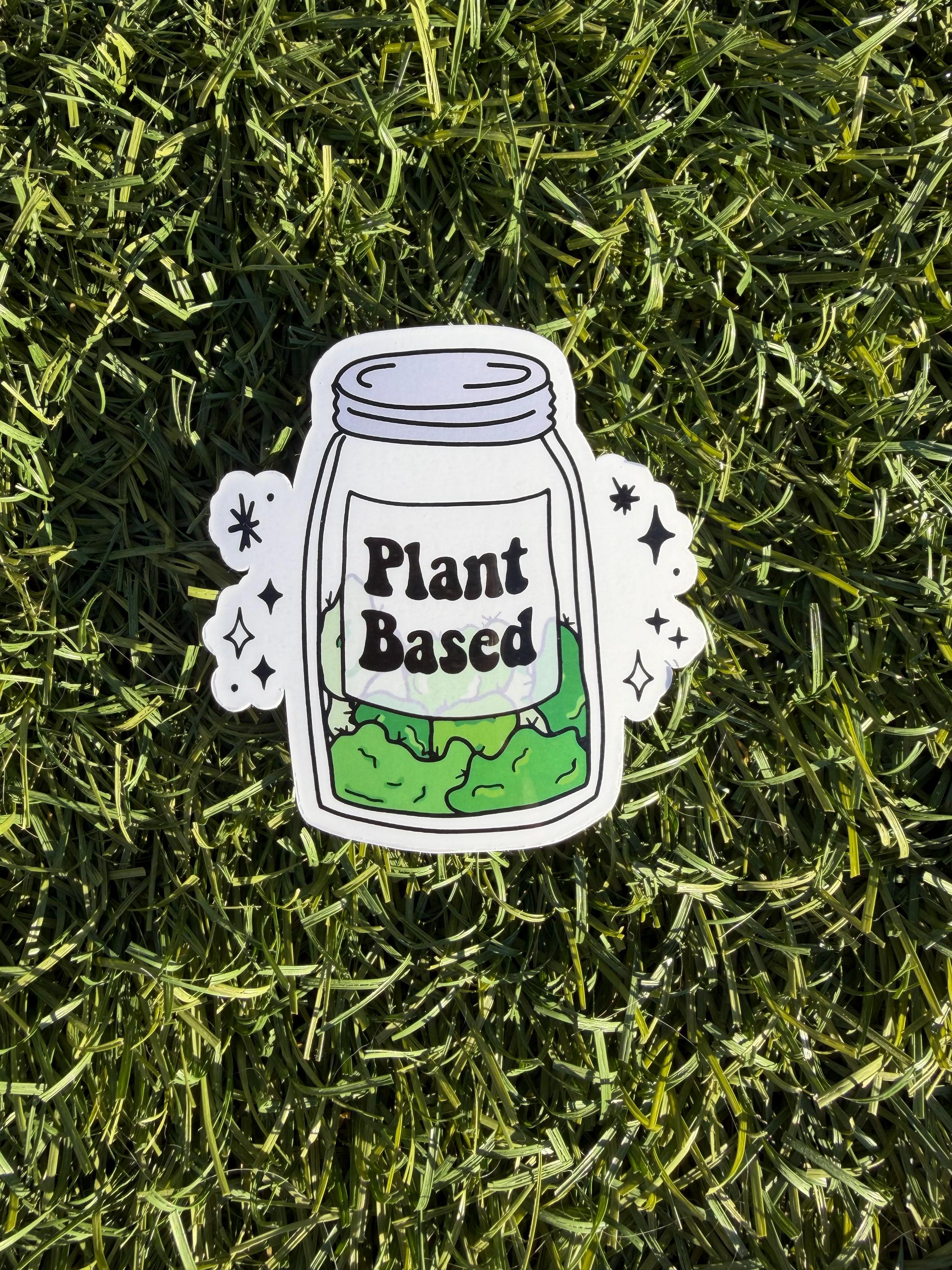 Plant Based Weed Sticker | Funny Marijuana Vinyl Sticker, Cannabis Jar Decal, Stoner Humor Sticker, Clear or Holographic
