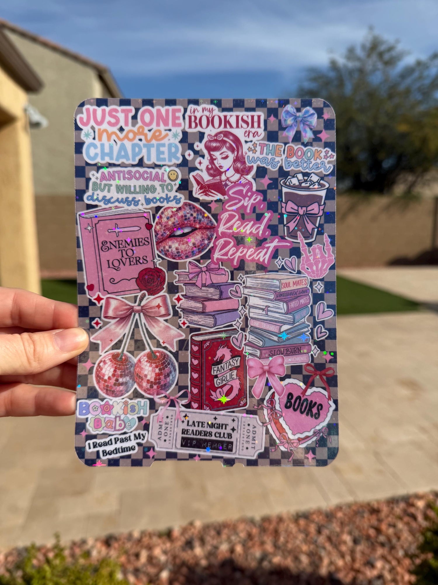 Bookish Girl Kindle Insert | Just One More Chapter Holographic Book Lover Kindle Case Insert