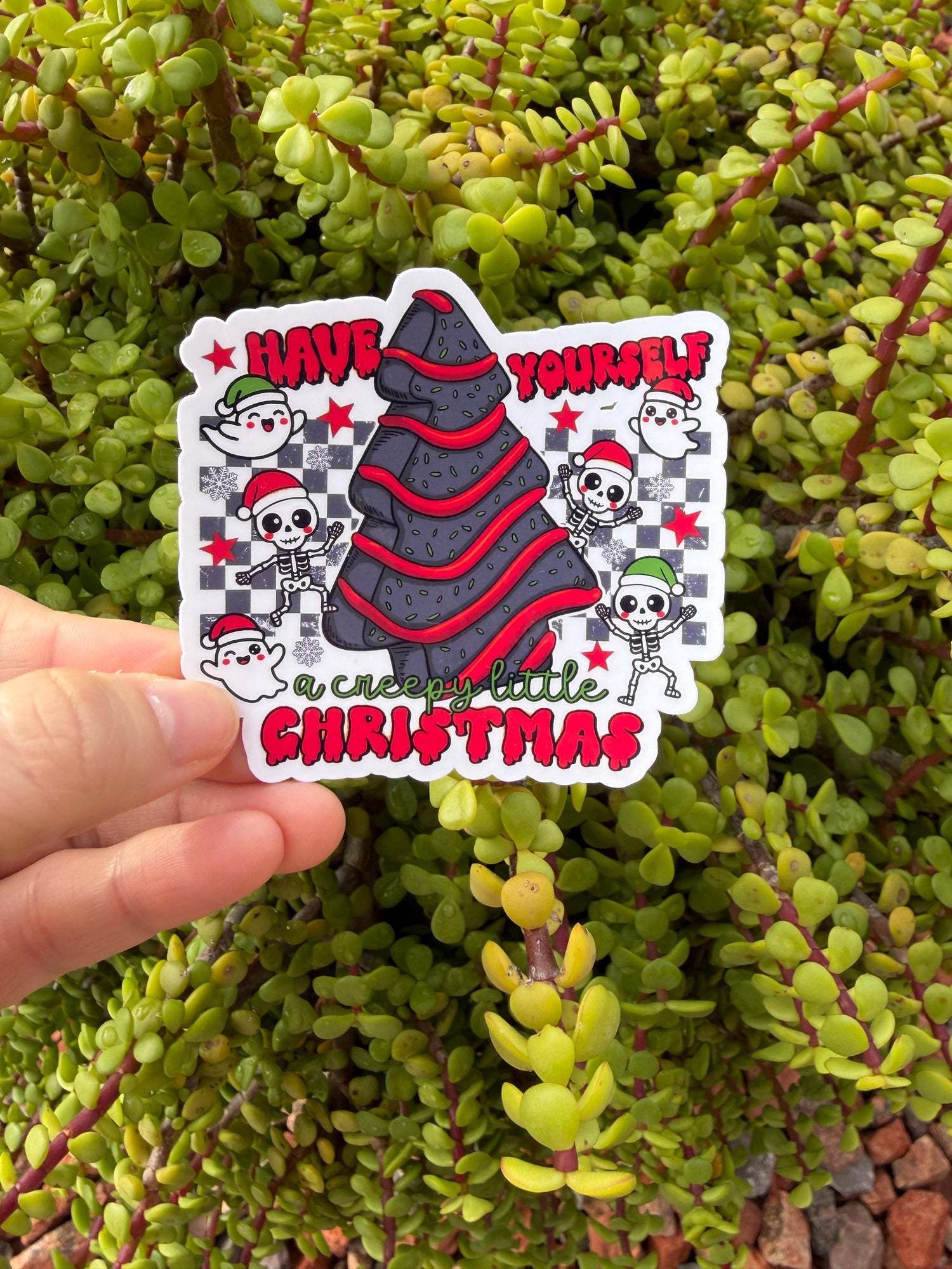 Christmas Tree Cake | Creepy Christmas Cake Sticker | Ghosts &amp; Skeleton Holiday Sticker | Spooky Xmas Decal | 2" or 3"