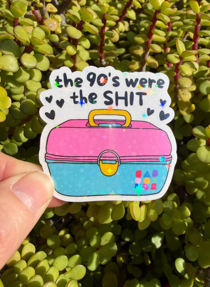 90s Retro Makeup Sticker – Retro Makeup Case Decal, Funny Nostalgia Vinyl, Water-Resistant 2” or 3”, Clear or Holo Overlay, Millennial Gift