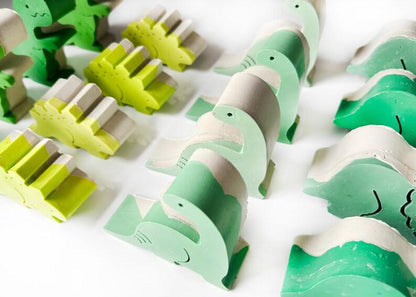 Concrete Dinosaur Decor &amp; ROAR Letters - Unique Kids Room Shelf Decor - Modern Nursery Decorations - Crayon Finish Solid Concrete Dinos