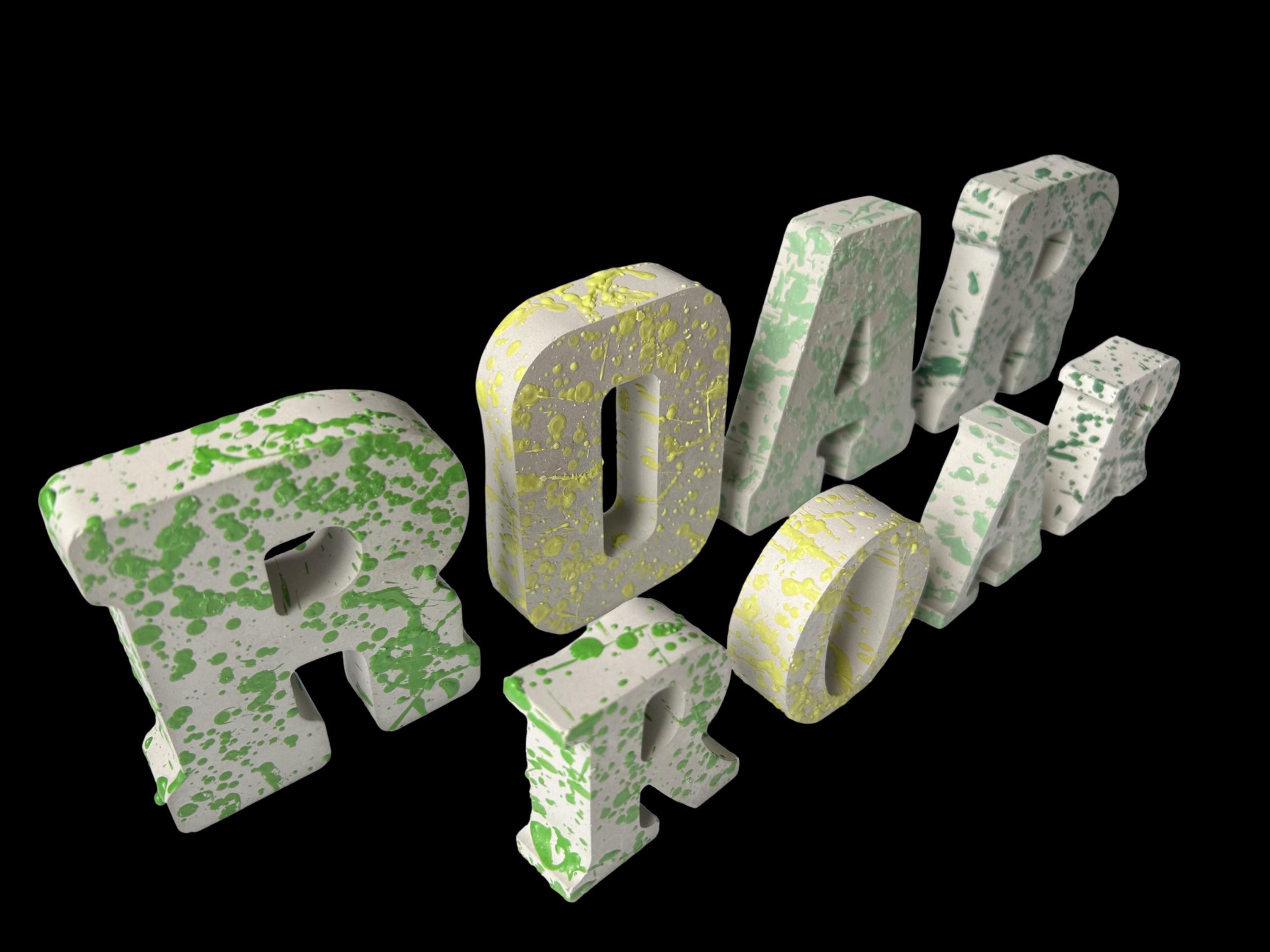 Splattered Concrete Dinosaur Decor &amp; ROAR Letters | Unique Kids Room Shelf Decor | Modern Nursery Art