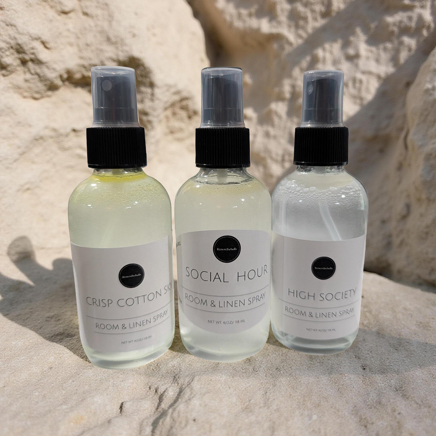 Signature Room &amp; Linen Spray | Designer Inspired Scents | 4oz Glass Bottle Home Fragrance Mist | High Society, Social Hour, Crisp Cotton