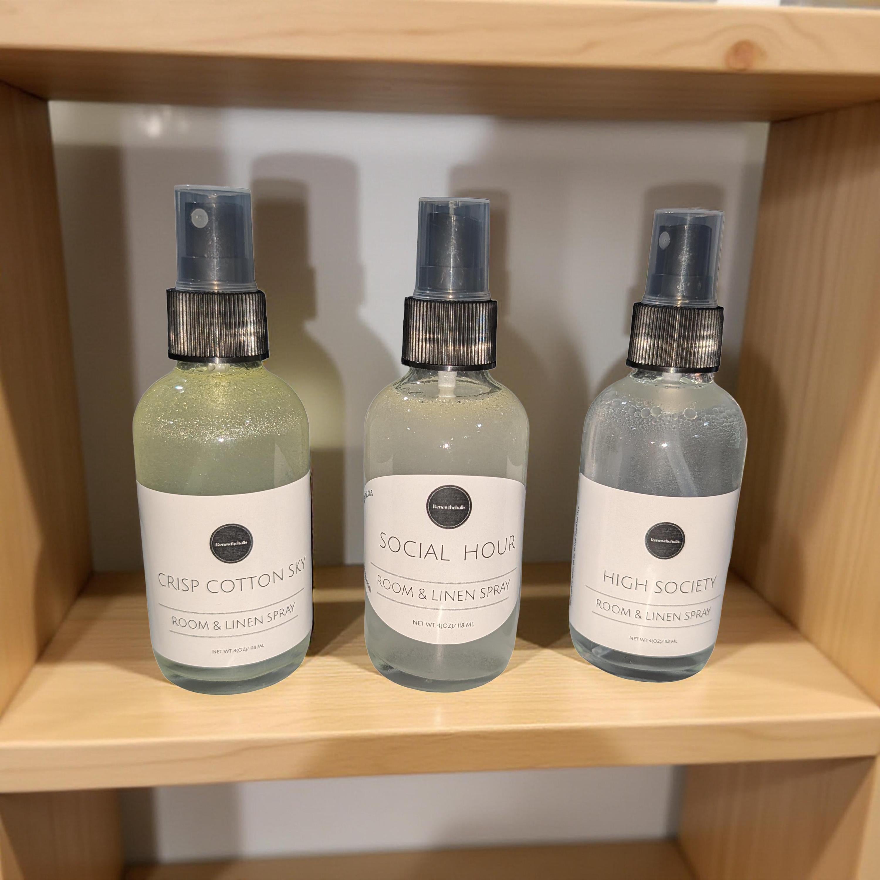 Signature Room &amp; Linen Spray | Designer Inspired Scents | 4oz Glass Bottle Home Fragrance Mist | High Society, Social Hour, Crisp Cotton