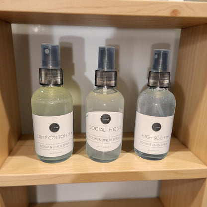 Signature Room &amp; Linen Spray | Designer Inspired Scents | 4oz Glass Bottle Home Fragrance Mist | High Society, Social Hour, Crisp Cotton