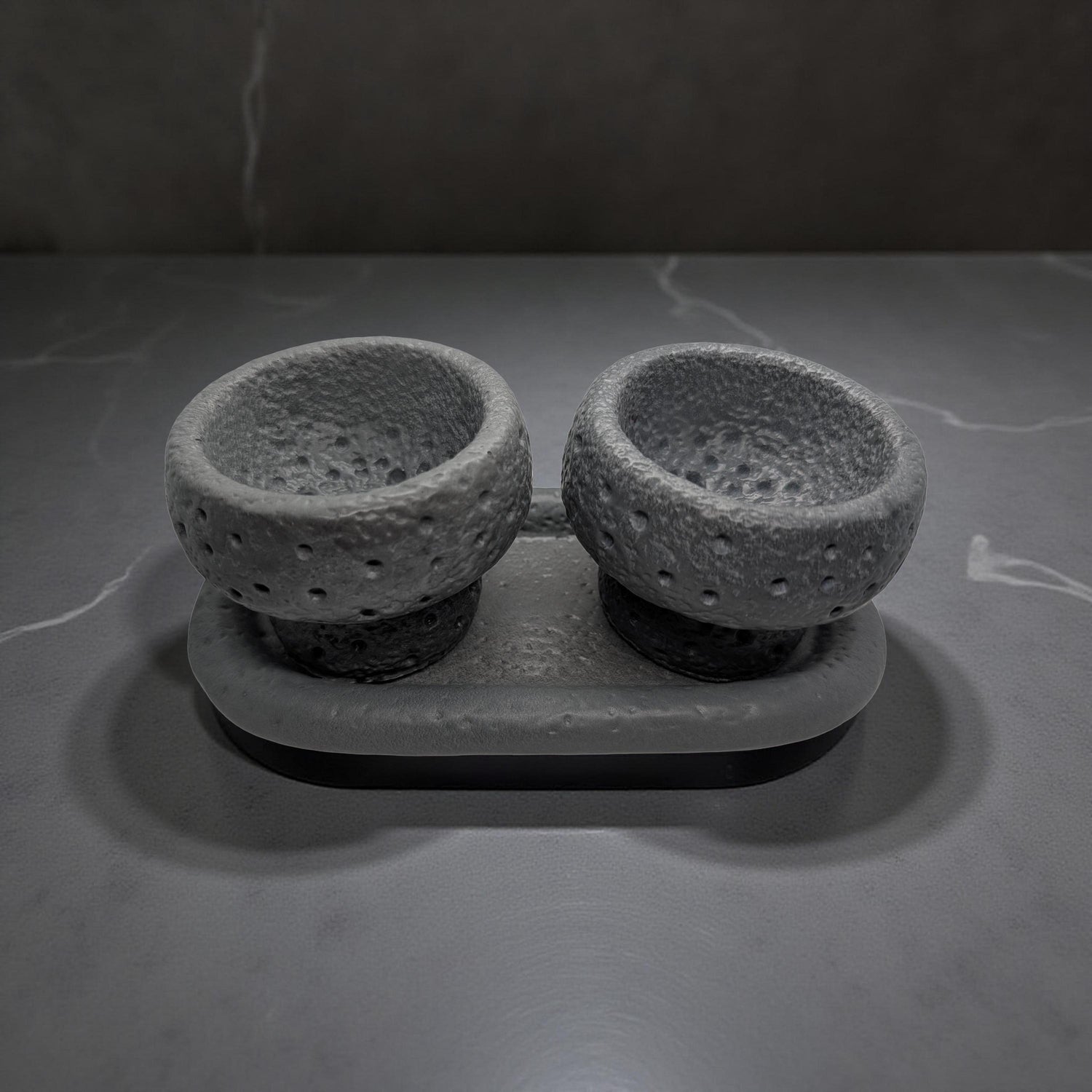 Modern Brutalist Lunar Stone Vessel &amp; Tray Set | Concrete Succulent Planter, Decorative Storage Jar, Catchall Tray | Housewarming Gift |
