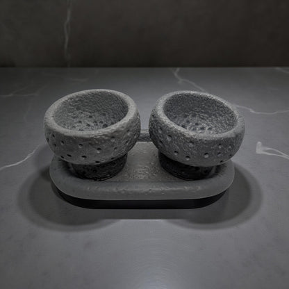 Modern Brutalist Lunar Stone Vessel &amp; Tray Set | Concrete Succulent Planter, Decorative Storage Jar, Catchall Tray | Housewarming Gift |