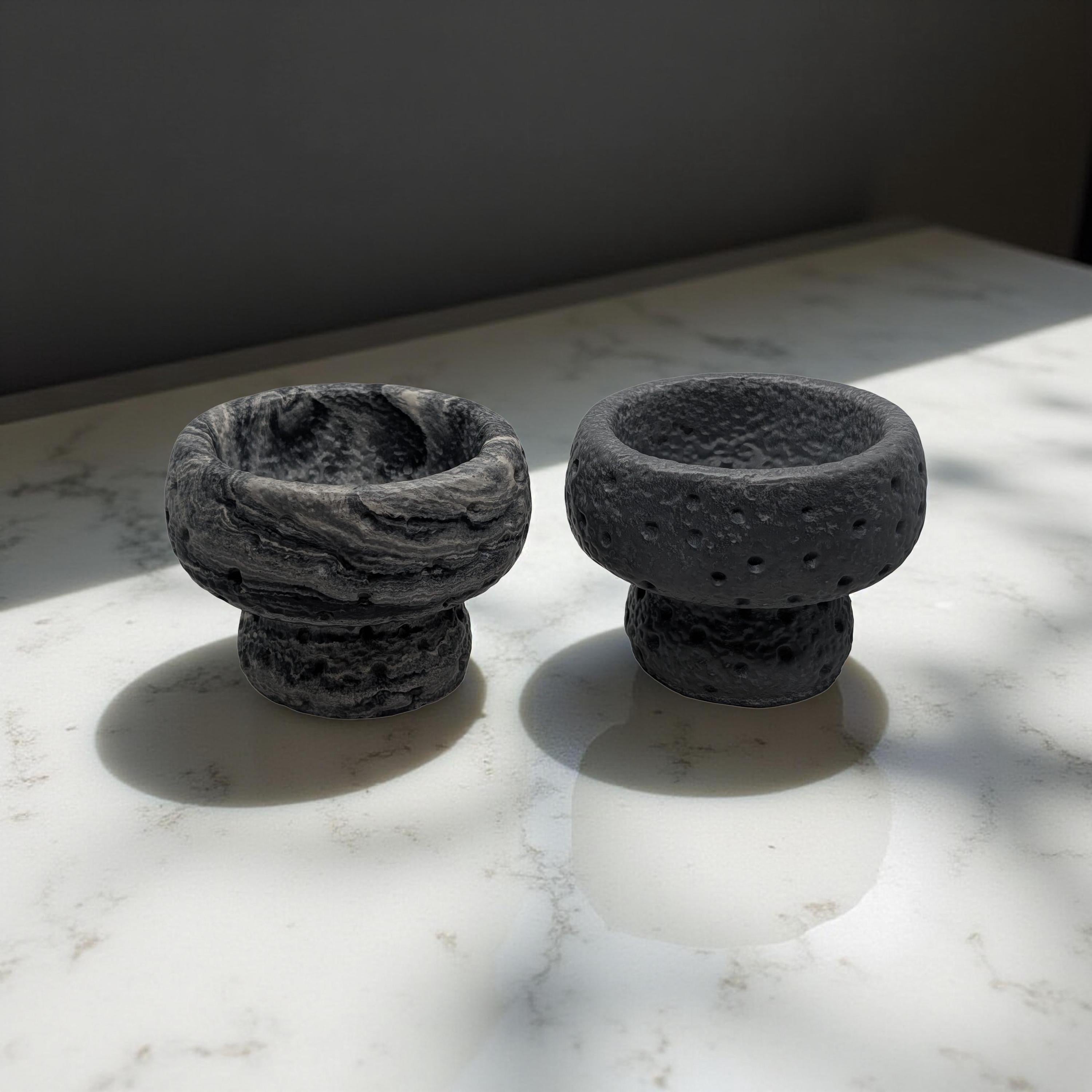 Modern Brutalist Lunar Stone Vessel &amp; Tray Set | Concrete Succulent Planter, Decorative Storage Jar, Catchall Tray | Housewarming Gift |