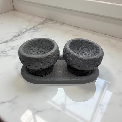 Modern Brutalist Lunar Stone Vessel &amp; Tray Set | Concrete Succulent Planter, Decorative Storage Jar, Catchall Tray | Housewarming Gift |