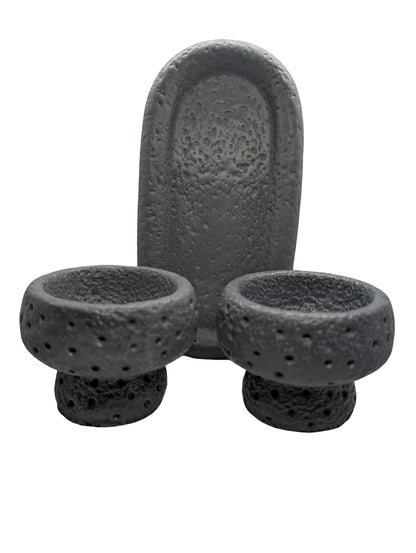 Modern Brutalist Lunar Stone Vessel &amp; Tray Set | Concrete Succulent Planter, Decorative Storage Jar, Catchall Tray | Housewarming Gift |
