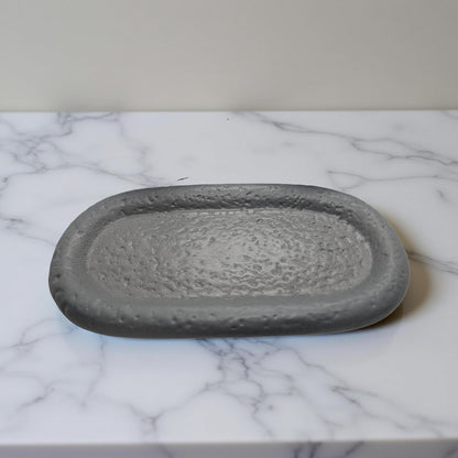 Modern Brutalist Lunar Stone Vessel &amp; Tray Set | Concrete Succulent Planter, Decorative Storage Jar, Catchall Tray | Housewarming Gift |