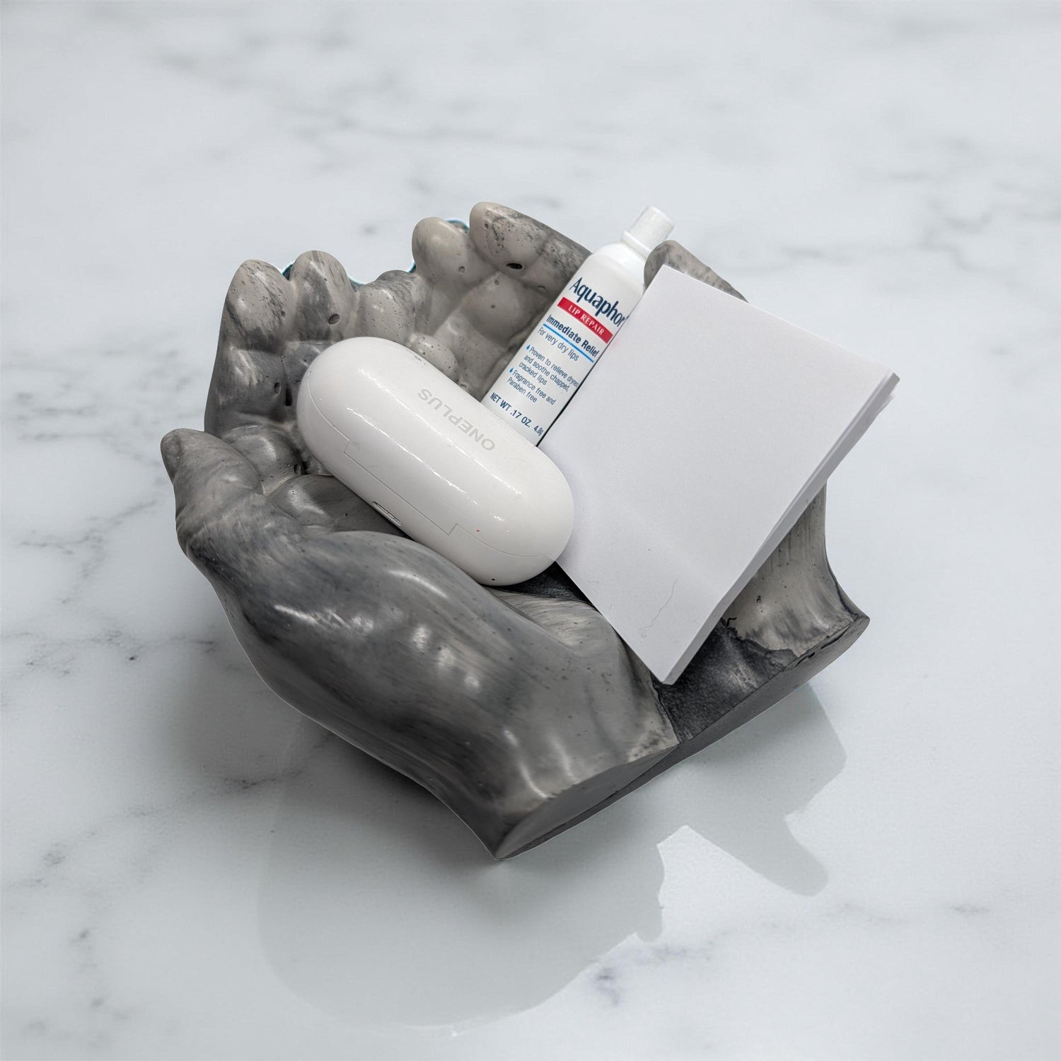 Modern Sculptural Hand Vessel | Concrete Succulent Planter, Industrial Trinket Bowl, Key Catchall | Brutalist Home Decor
