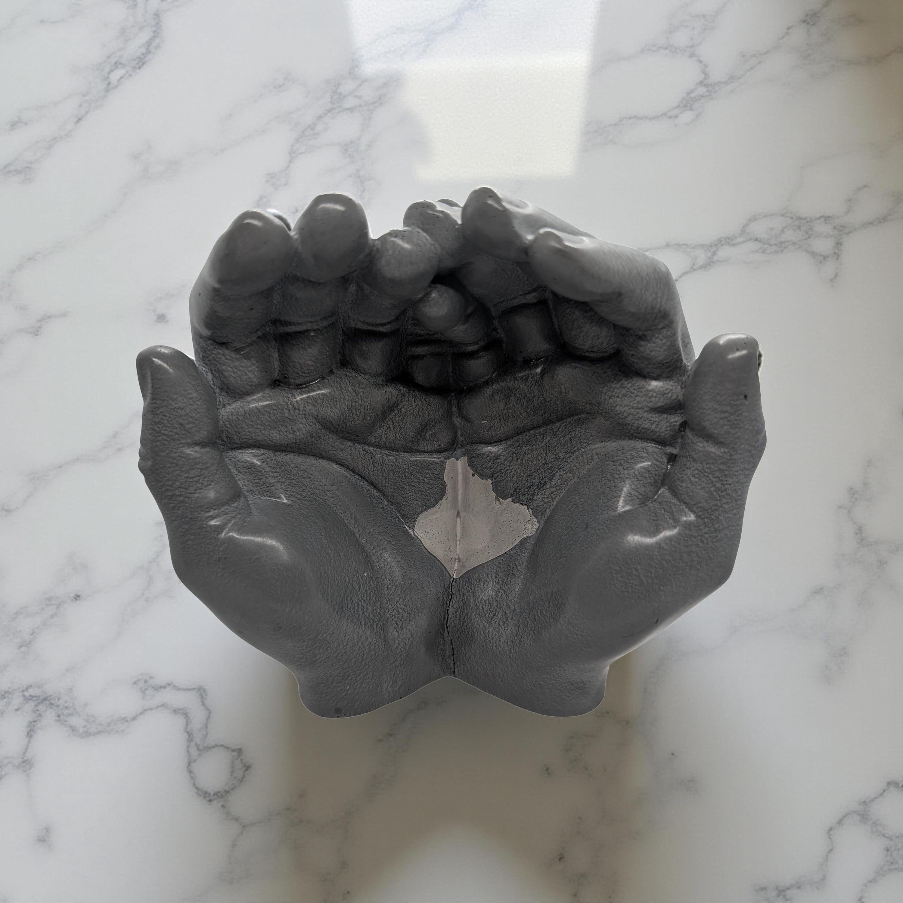 Modern Sculptural Hand Vessel | Concrete Succulent Planter, Industrial Trinket Bowl, Key Catchall | Brutalist Home Decor