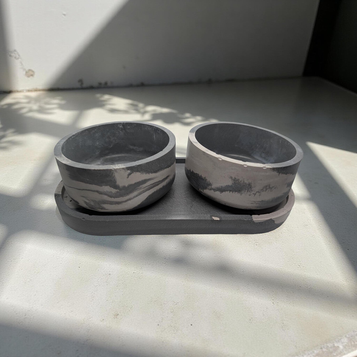 One-of-a-Kind Concrete Vanity Set | Gray Marble Tray + Bowl Duo | Modern Bathroom Storage for Q-Tips &amp; Cotton Balls | Catchall Tray
