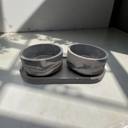 One-of-a-Kind Concrete Vanity Set | Gray Marble Tray + Bowl Duo | Modern Bathroom Storage for Q-Tips &amp; Cotton Balls | Catchall Tray