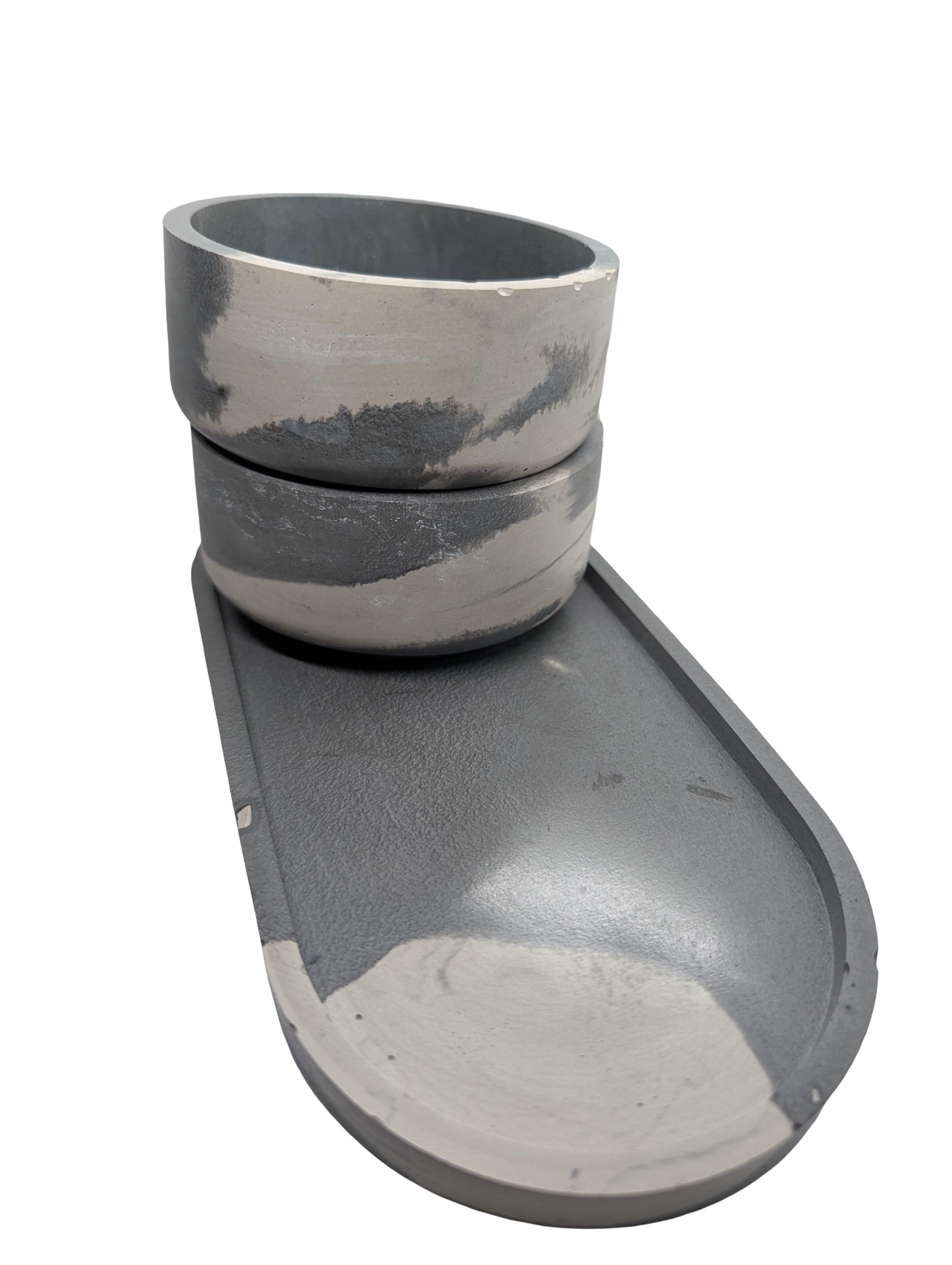 One-of-a-Kind Concrete Vanity Set | Gray Marble Tray + Bowl Duo | Modern Bathroom Storage for Q-Tips &amp; Cotton Balls | Catchall Tray