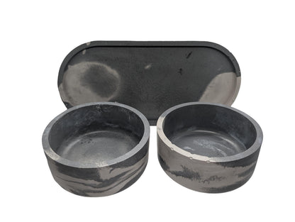 One-of-a-Kind Concrete Vanity Set | Gray Marble Tray + Bowl Duo | Modern Bathroom Storage for Q-Tips &amp; Cotton Balls | Catchall Tray