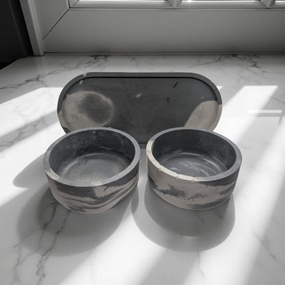 One-of-a-Kind Concrete Vanity Set | Gray Marble Tray + Bowl Duo | Modern Bathroom Storage for Q-Tips &amp; Cotton Balls | Catchall Tray