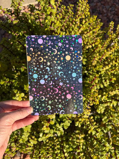 Witchy Celestial Kindle Insert | Moon Star E-Reader Insert, Holographic or Clear Overlay, Dark Cosmic Kindle Decor