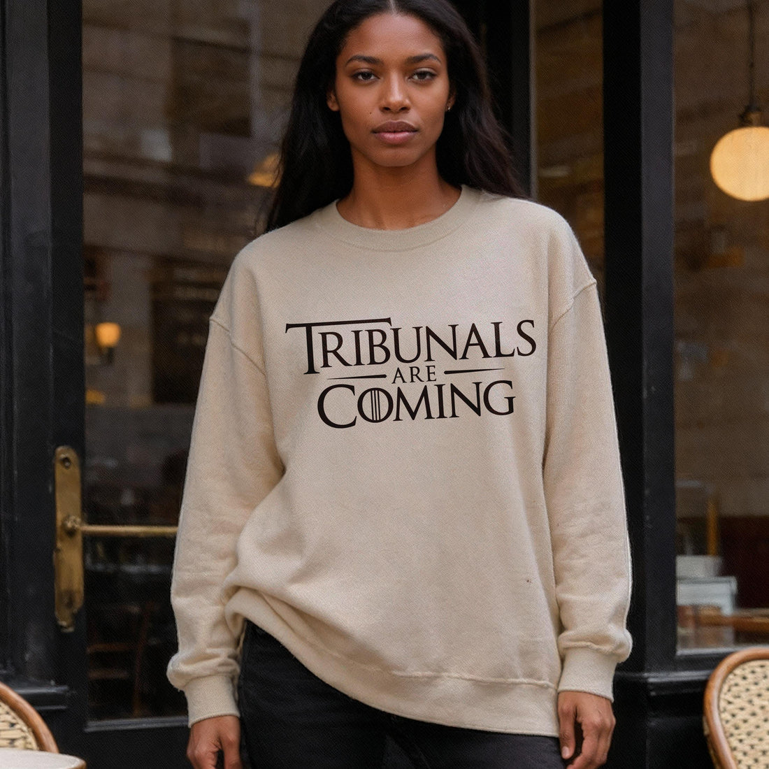 Tribunals Are Coming sweatshirt, unisex cozy sweater, graphic pullover, trendy casual wear, statement outfit, vintage gift idea