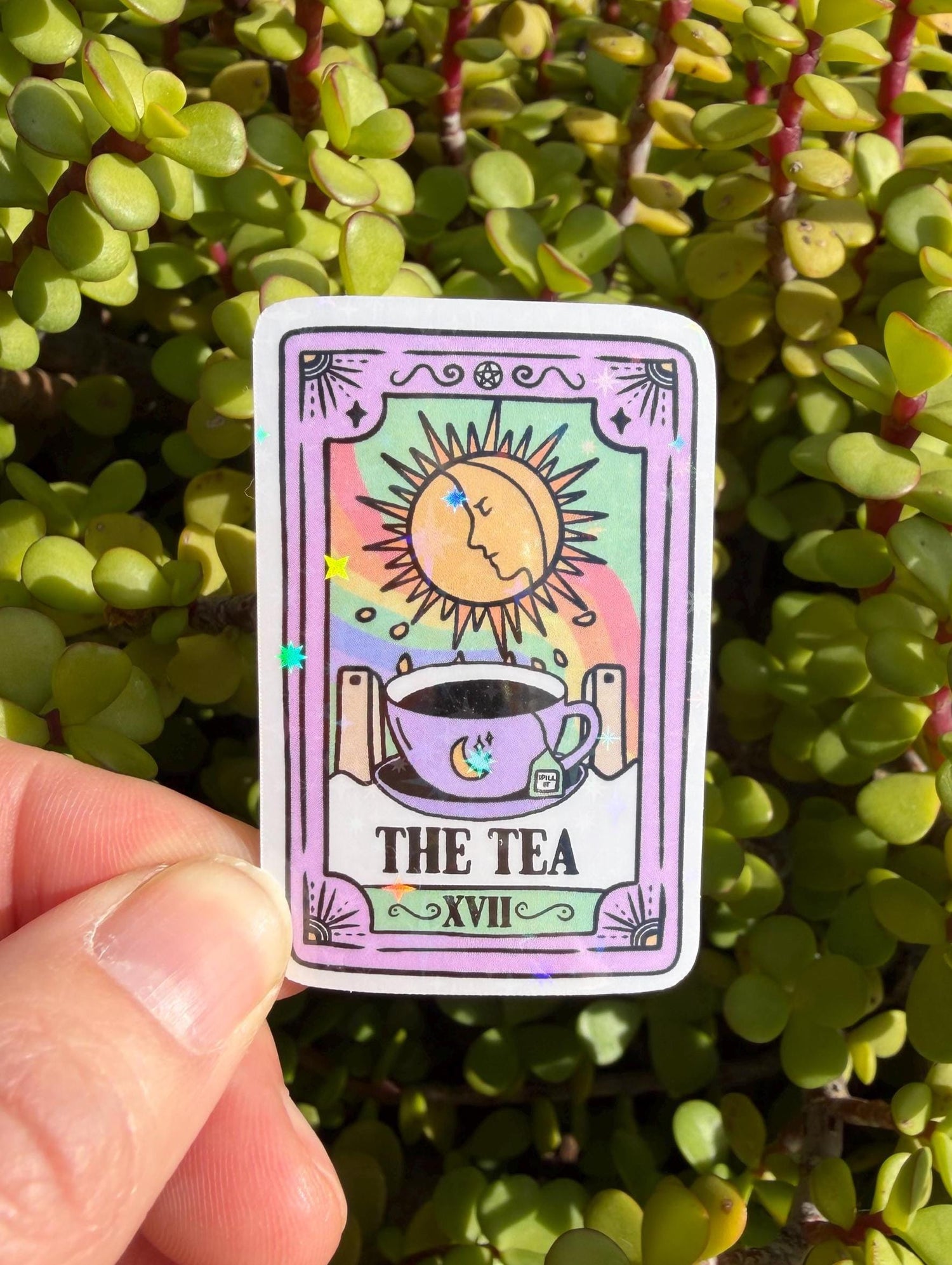 The Tea Tarot Card Sticker, Witchy Tea Reading Vinyl Decal, Gossip Humor Sticker, Clear or Holographic, 2” or 3”