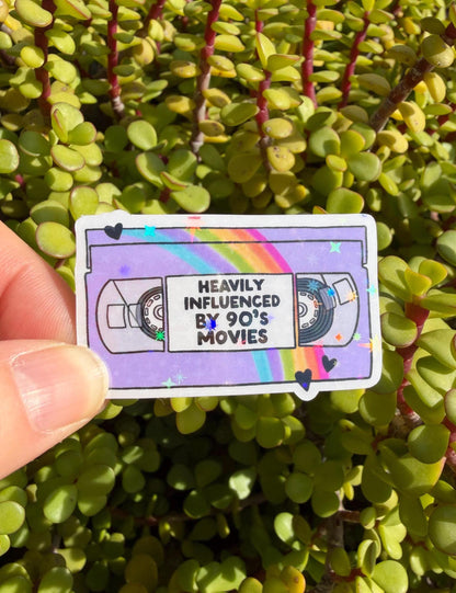 90s Movies VHS Sticker – Retro Rainbow Decal, Nostalgic Bookish Gift, Water-Resistant Clear or Holographic, 2" or 3" VHS Aesthetic