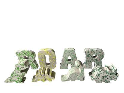 Splattered Concrete Dinosaur Decor &amp; ROAR Letters | Unique Kids Room Shelf Decor | Modern Nursery Art