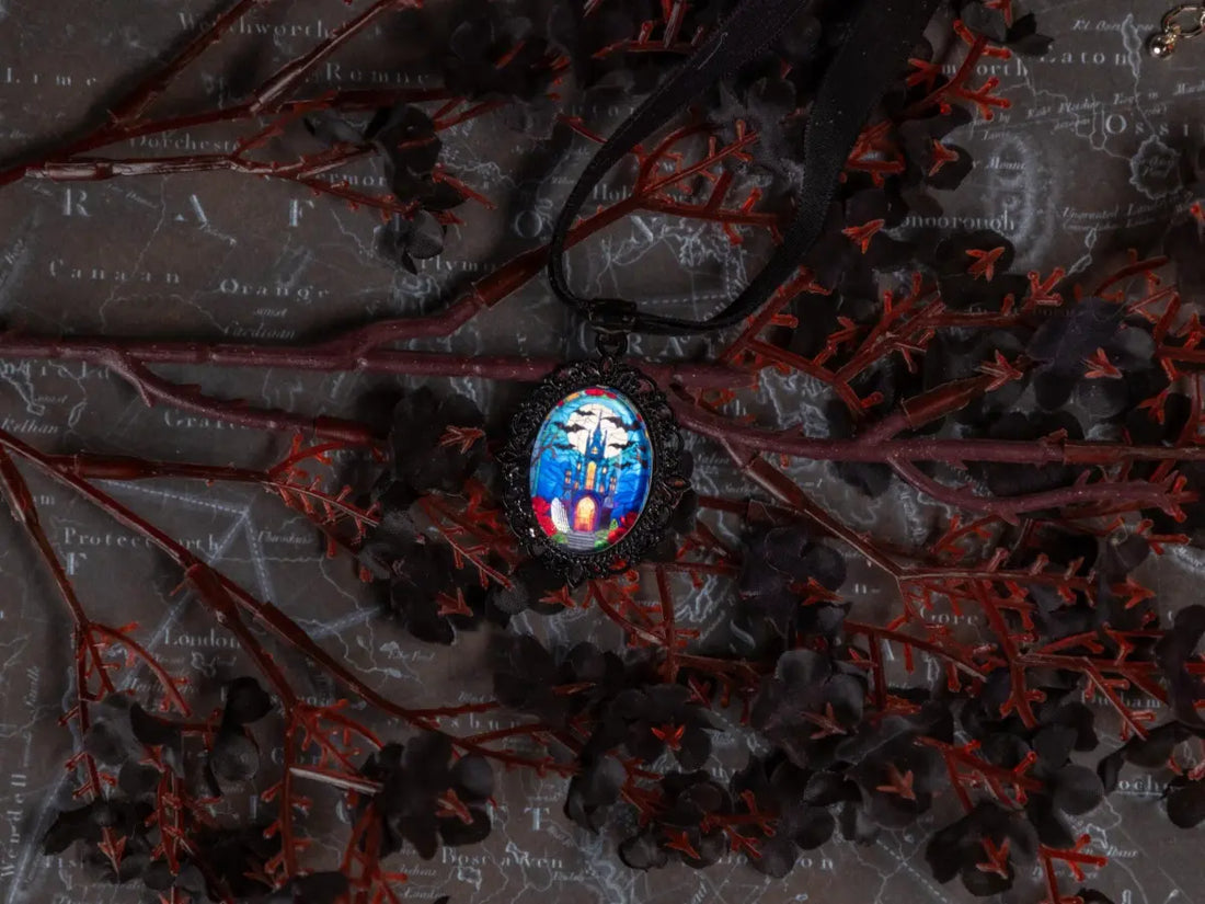 Gothic Stained Glass Choker: Victorian Mourning Jewelry with Original Hand-Painted Artwork