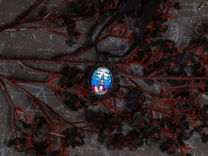 Gothic Stained Glass Choker: Victorian Mourning Jewelry with Original Hand-Painted Artwork