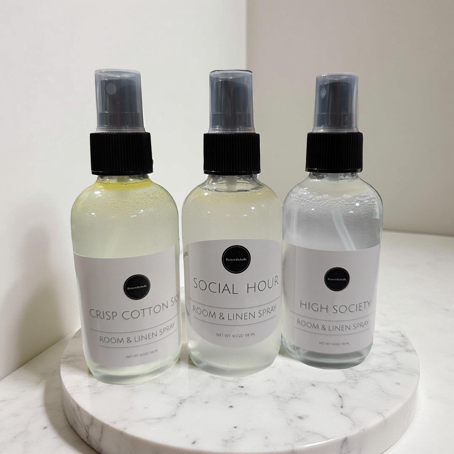 Signature Room &amp; Linen Spray | Designer Inspired Scents | 4oz Glass Bottle Home Fragrance Mist | High Society, Social Hour, Crisp Cotton