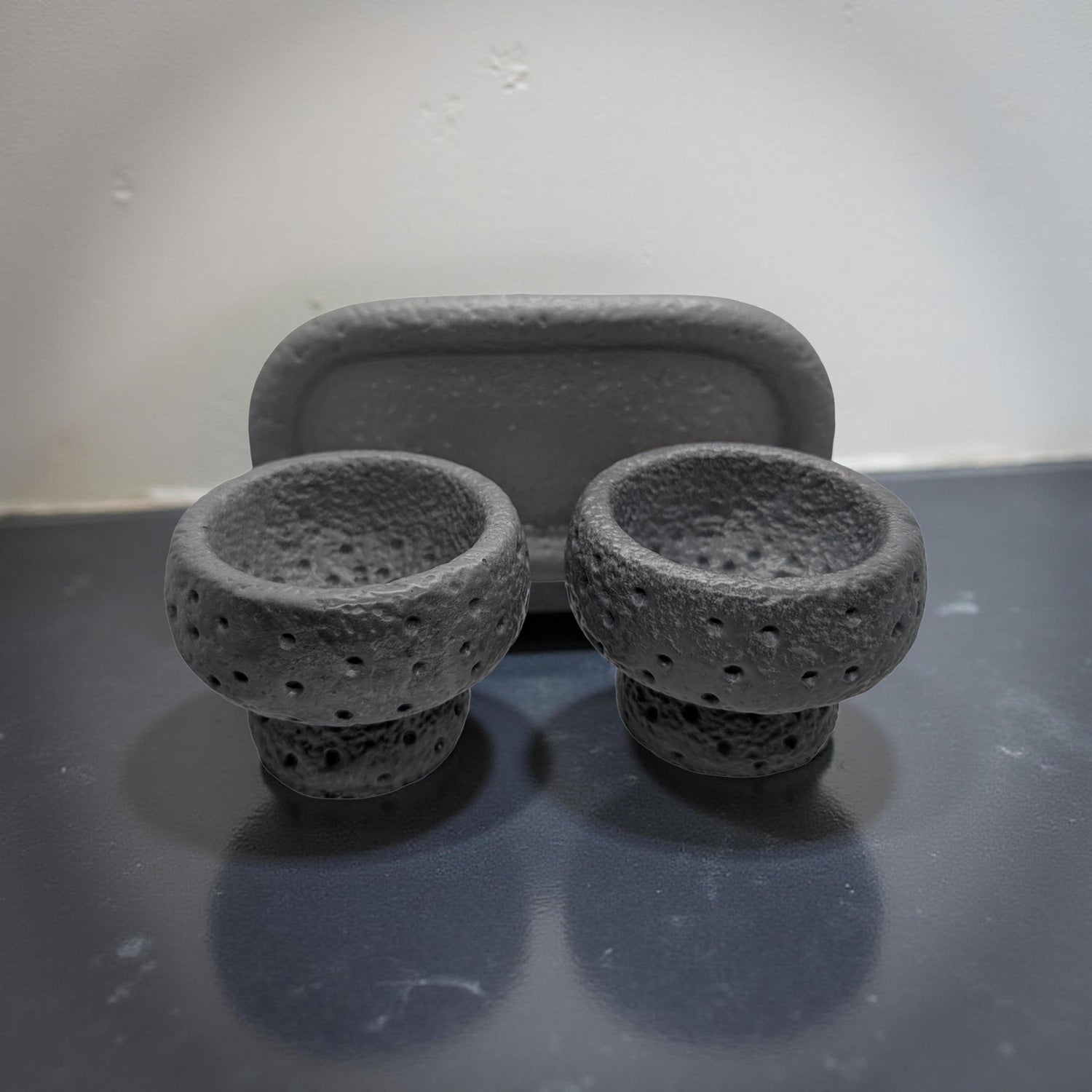 Modern Brutalist Lunar Stone Vessel &amp; Tray Set | Concrete Succulent Planter, Decorative Storage Jar, Catchall Tray | Housewarming Gift |