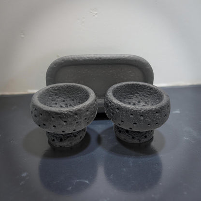 Modern Brutalist Lunar Stone Vessel &amp; Tray Set | Concrete Succulent Planter, Decorative Storage Jar, Catchall Tray | Housewarming Gift |