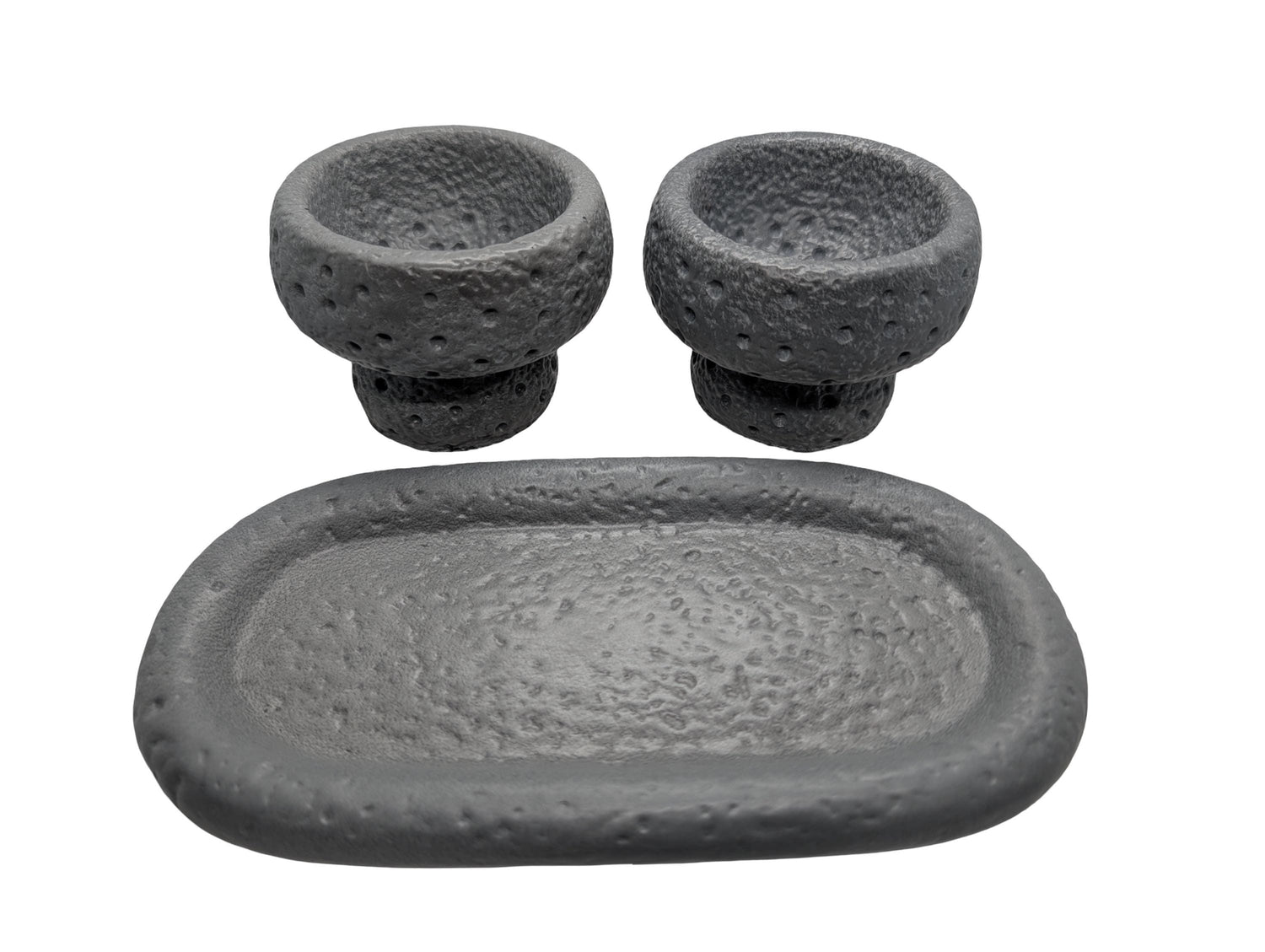 Modern Brutalist Lunar Stone Vessel &amp; Tray Set | Concrete Succulent Planter, Decorative Storage Jar, Catchall Tray | Housewarming Gift |
