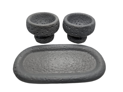 Modern Brutalist Lunar Stone Vessel &amp; Tray Set | Concrete Succulent Planter, Decorative Storage Jar, Catchall Tray | Housewarming Gift |