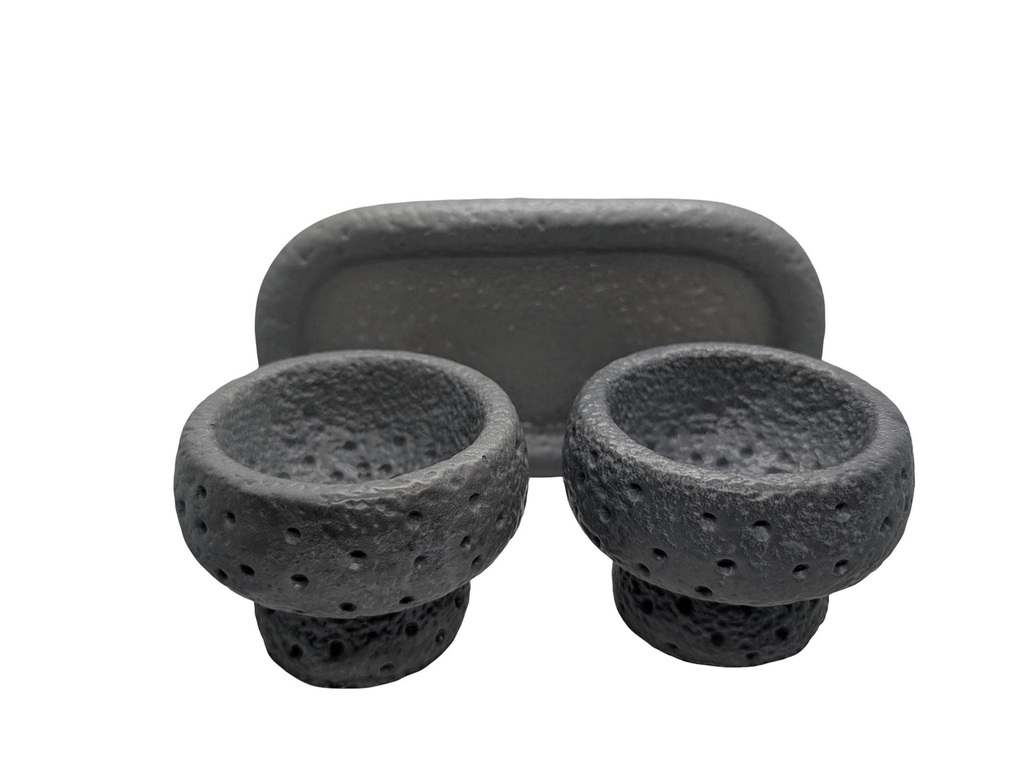 Modern Brutalist Lunar Stone Vessel &amp; Tray Set | Concrete Succulent Planter, Decorative Storage Jar, Catchall Tray | Housewarming Gift |