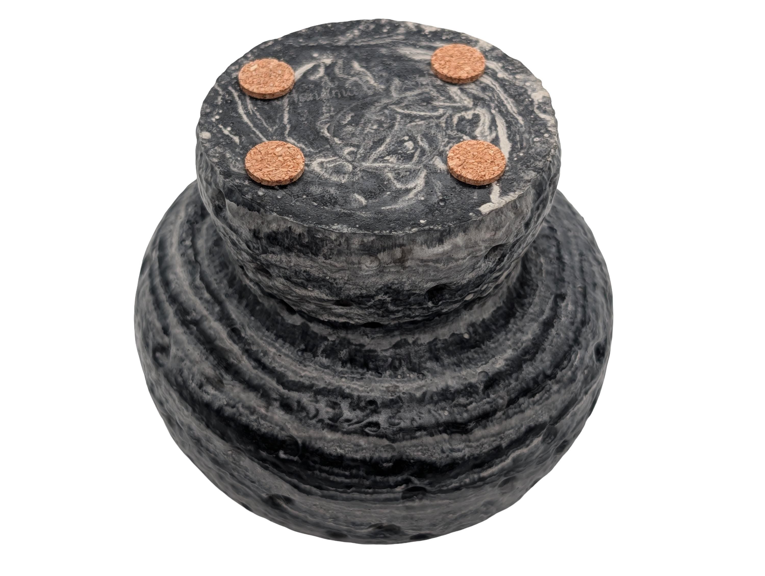 Modern Brutalist Lunar Stone Vessel &amp; Tray Set | Concrete Succulent Planter, Decorative Storage Jar, Catchall Tray | Housewarming Gift |