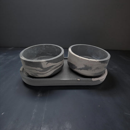 One-of-a-Kind Concrete Vanity Set | Gray Marble Tray + Bowl Duo | Modern Bathroom Storage for Q-Tips &amp; Cotton Balls | Catchall Tray