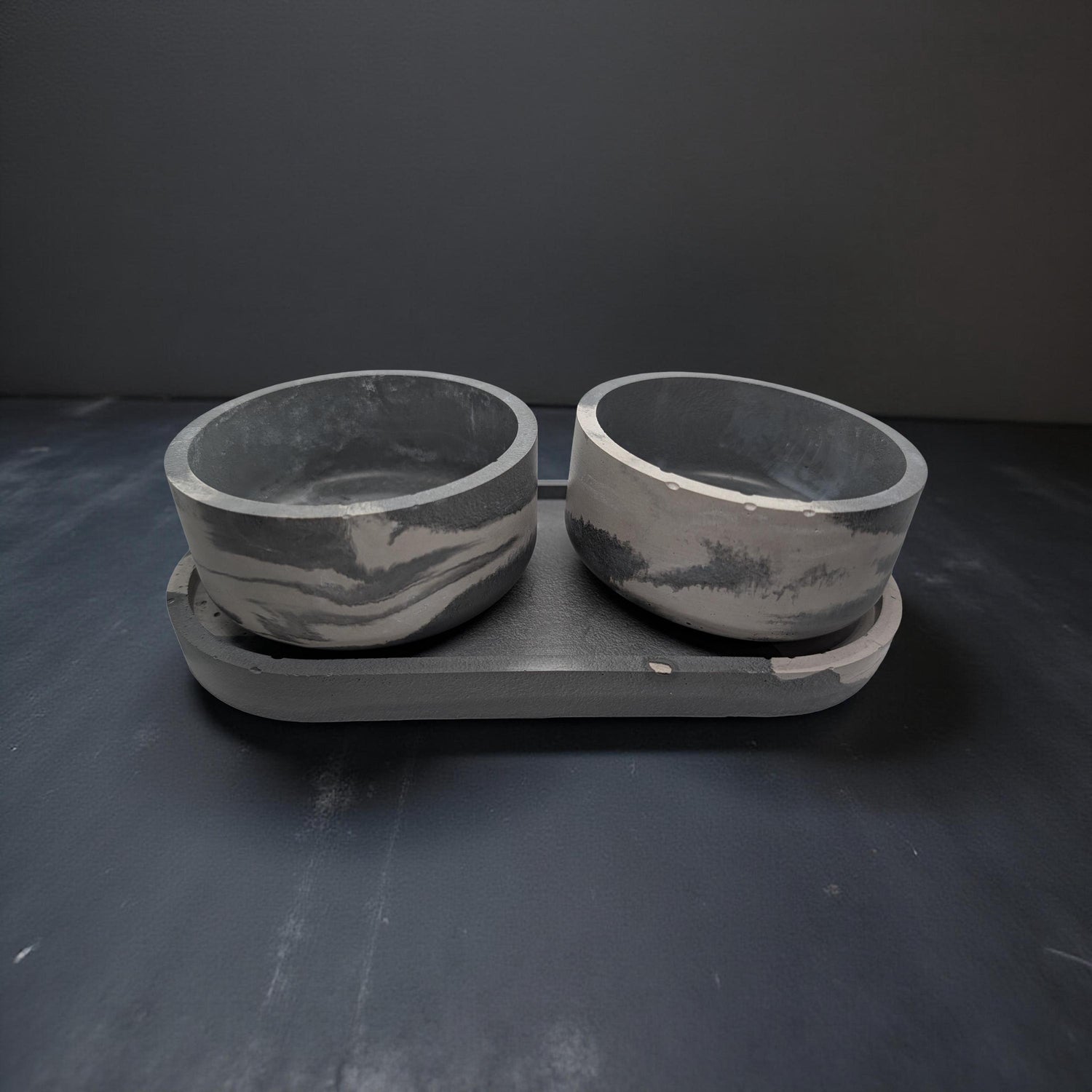 One-of-a-Kind Concrete Vanity Set | Gray Marble Tray + Bowl Duo | Modern Bathroom Storage for Q-Tips &amp; Cotton Balls | Catchall Tray