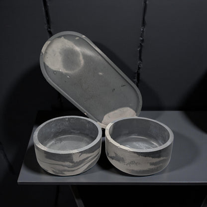 One-of-a-Kind Concrete Vanity Set | Gray Marble Tray + Bowl Duo | Modern Bathroom Storage for Q-Tips &amp; Cotton Balls | Catchall Tray
