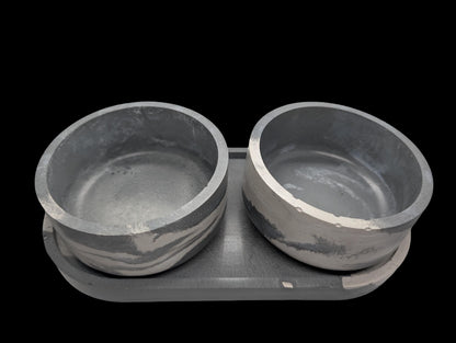 One-of-a-Kind Concrete Vanity Set | Gray Marble Tray + Bowl Duo | Modern Bathroom Storage for Q-Tips &amp; Cotton Balls | Catchall Tray