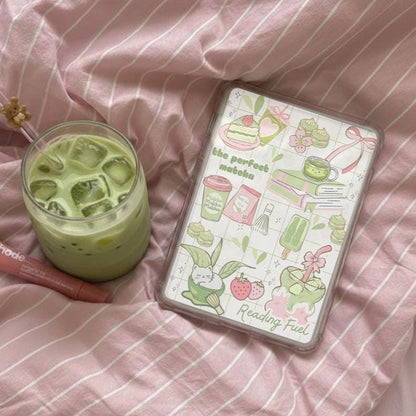 Matcha Kindle Insert, Kawaii Green Pink E-reader Accessory (Matte Cardstock)