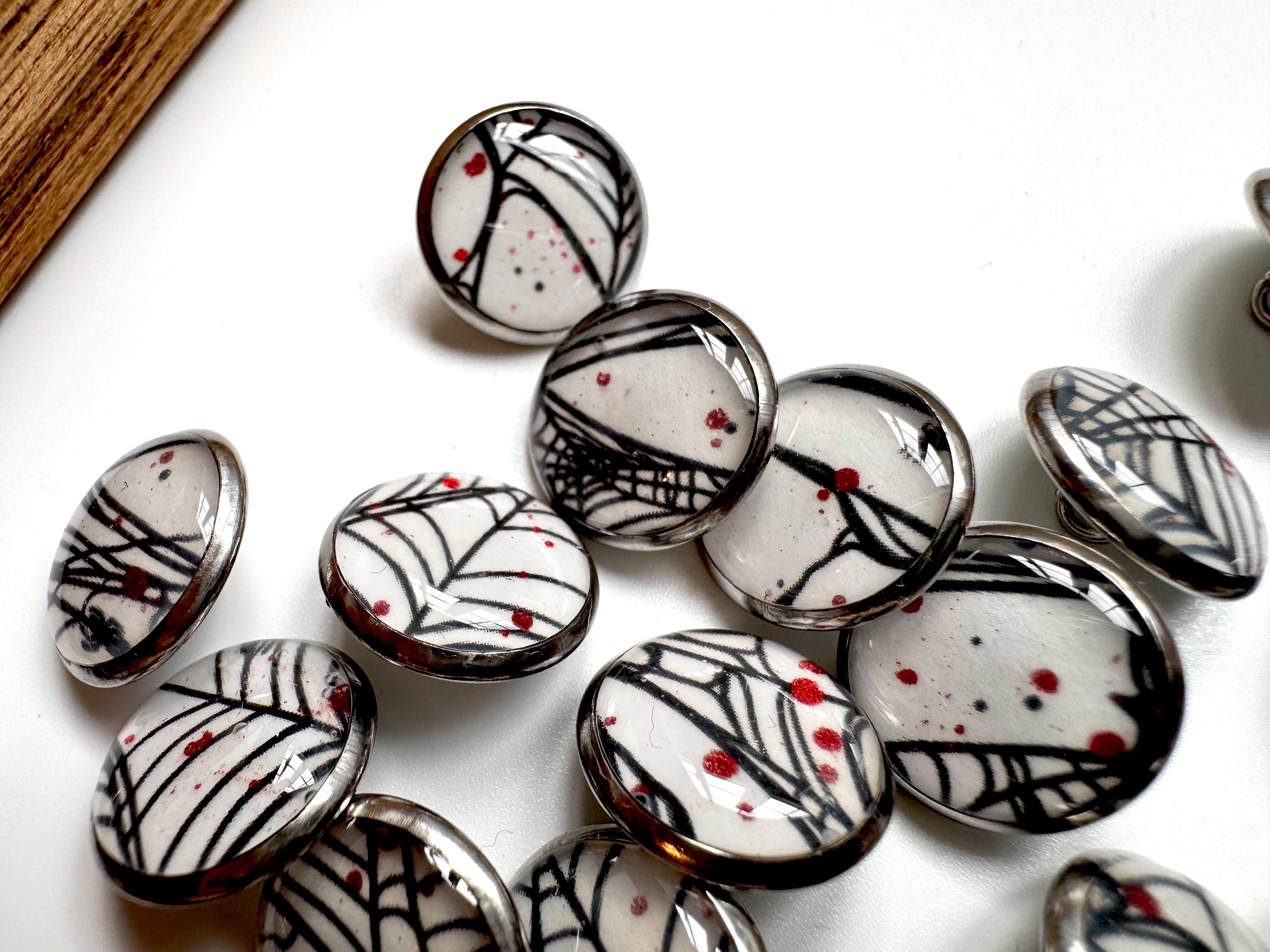 Small Round Buttons - Spiderwebs - White Background - 12mm