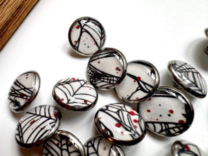 Small Round Buttons - Spiderwebs - White Background - 12mm