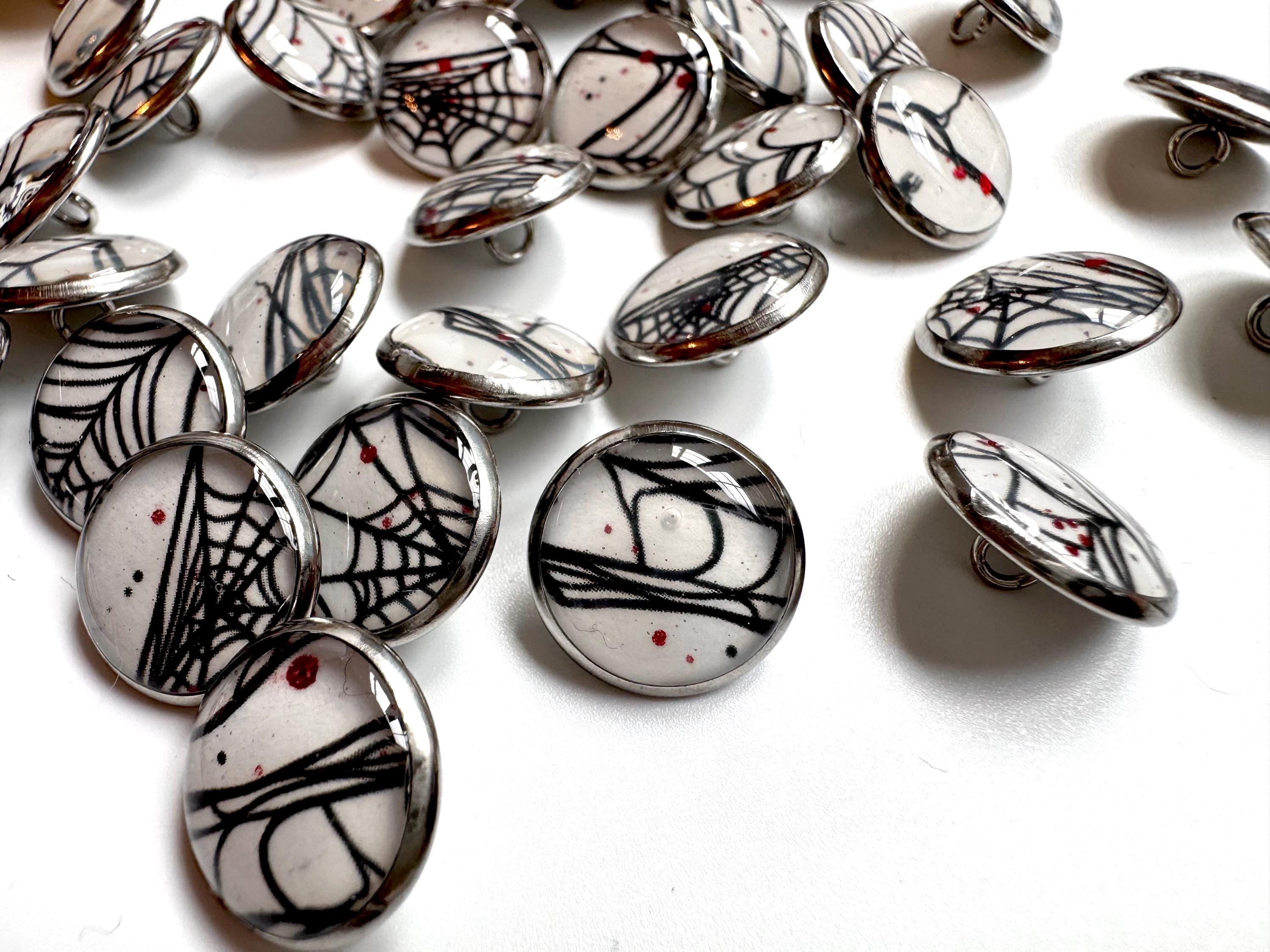 Small Round Buttons - Spiderwebs - White Background - 12mm