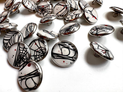 Small Round Buttons - Spiderwebs - White Background - 12mm