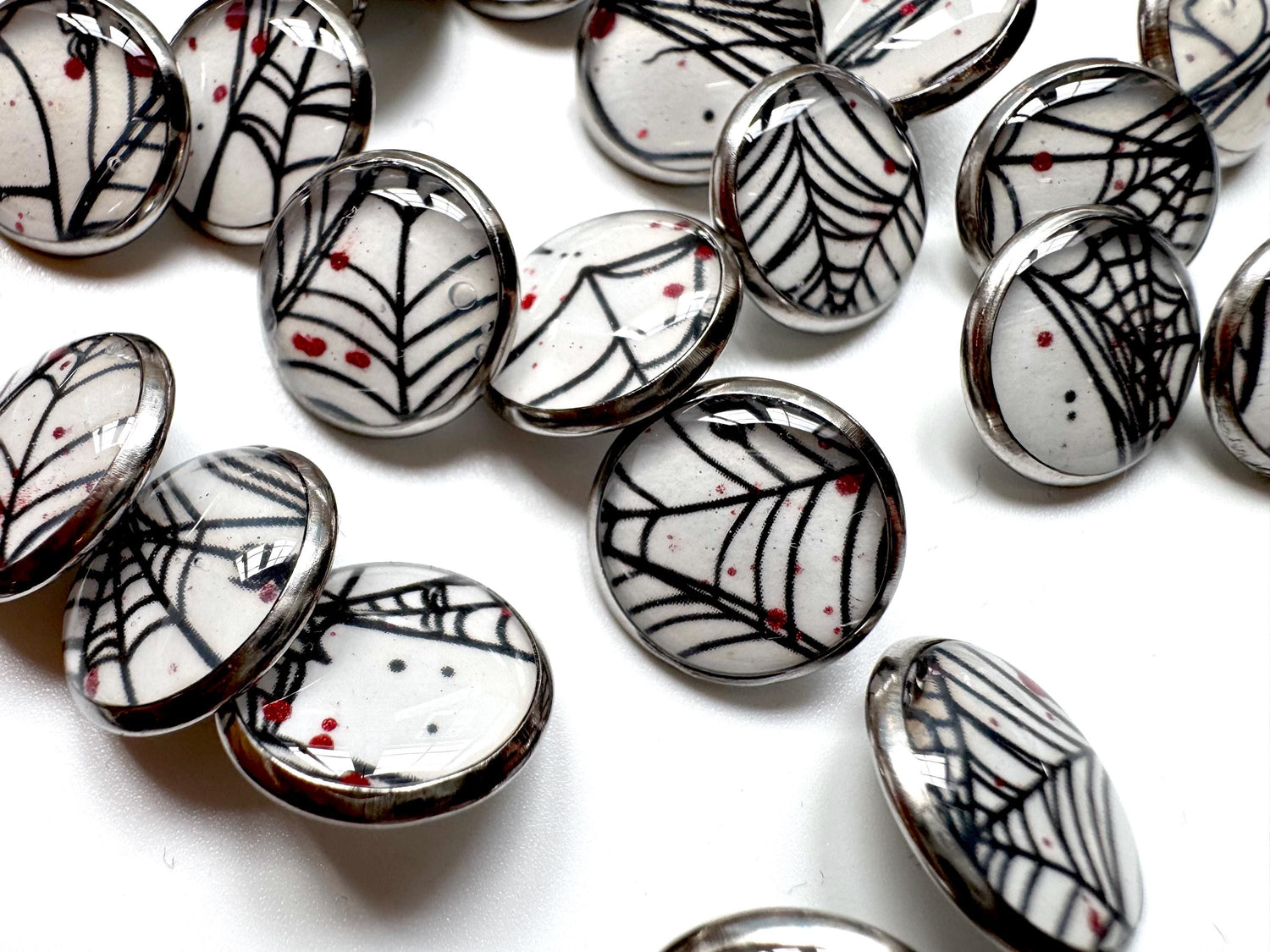 Small Round Buttons - Spiderwebs - White Background - 12mm