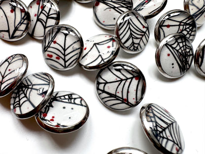 Small Round Buttons - Spiderwebs - White Background - 12mm